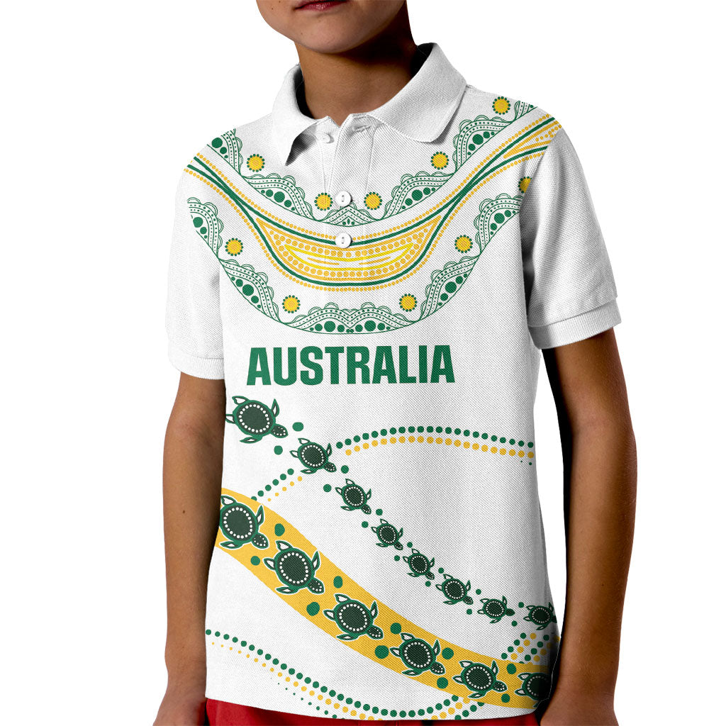 2026 Autumn Rugby Nations Australia Custom Kid Polo Shirt Indigenous Turtle Aboriginal Dot Art