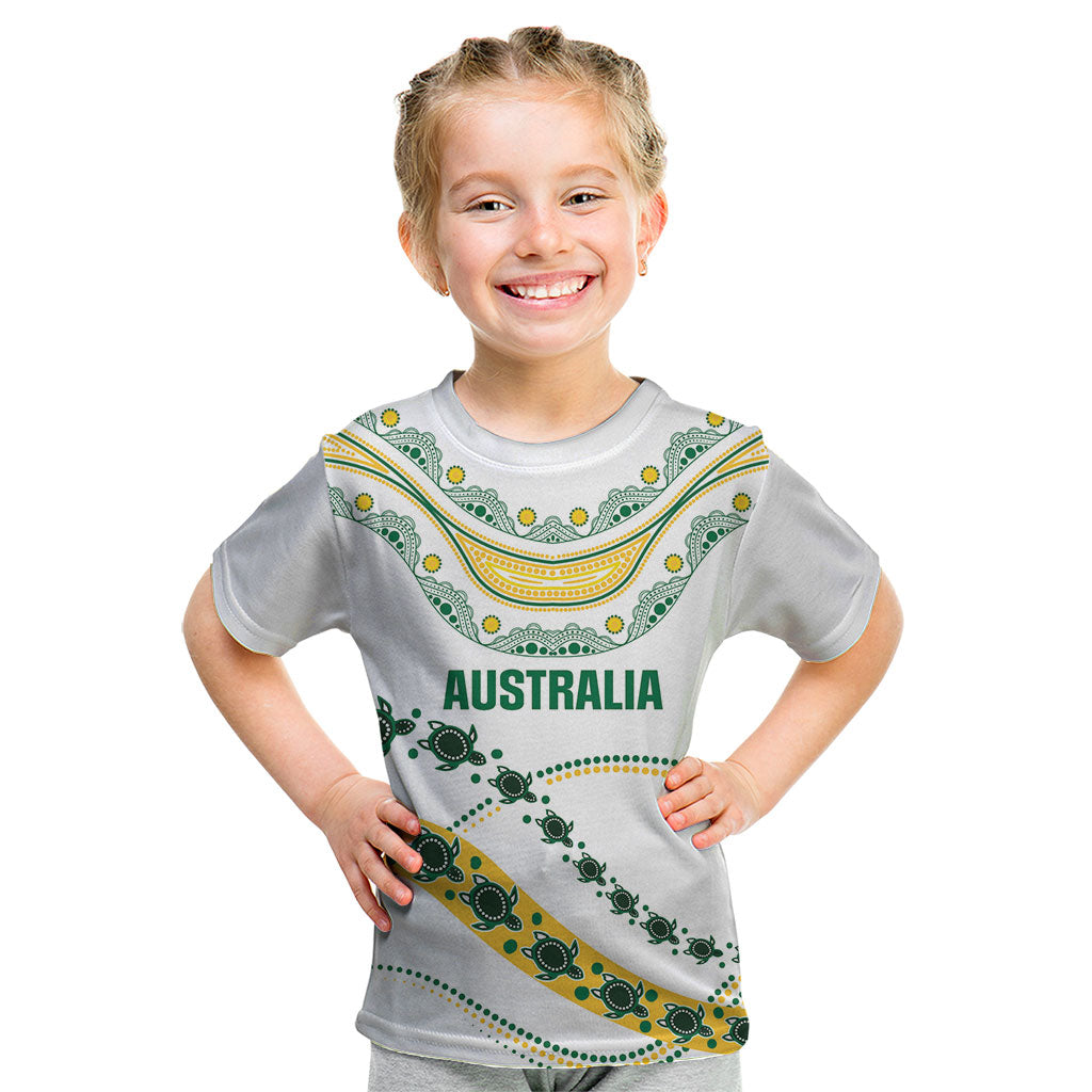 2026 Autumn Rugby Nations Australia Custom Kid T Shirt Indigenous Turtle Aboriginal Dot Art