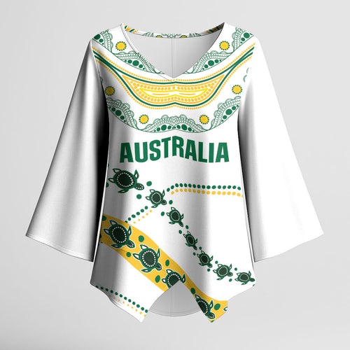 2026 Autumn Rugby Nations Australia Custom Kimono Sleeve Blouse Indigenous Turtle Aboriginal Dot Art