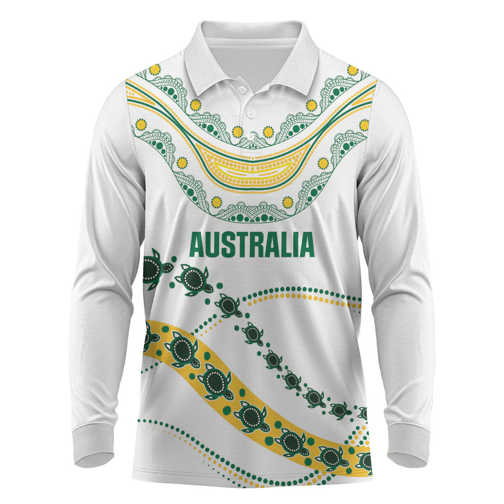2026 Autumn Rugby Nations Australia Custom Long Sleeve Polo Shirt Indigenous Turtle Aboriginal Dot Art