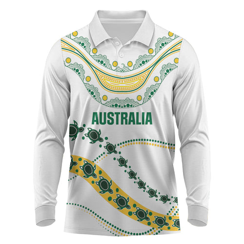 2026 Autumn Rugby Nations Australia Custom Long Sleeve Polo Shirt Indigenous Turtle Aboriginal Dot Art