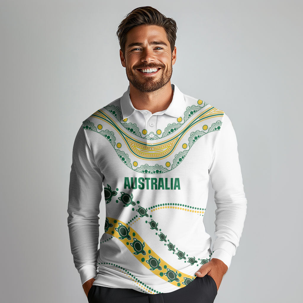 2026 Autumn Rugby Nations Australia Custom Long Sleeve Polo Shirt Indigenous Turtle Aboriginal Dot Art
