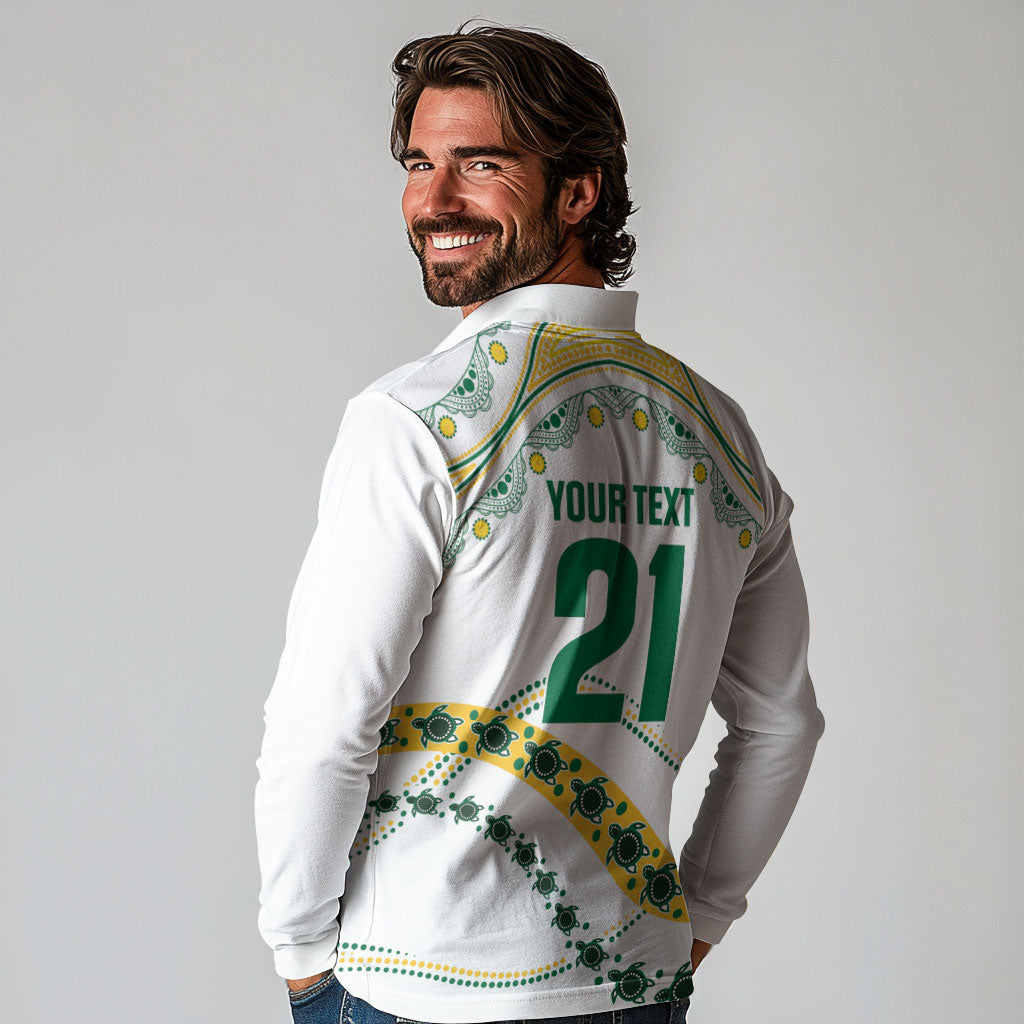 2026 Autumn Rugby Nations Australia Custom Long Sleeve Polo Shirt Indigenous Turtle Aboriginal Dot Art