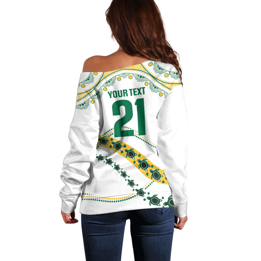 2026 Autumn Rugby Nations Australia Custom Off Shoulder Sweater Indigenous Turtle Aboriginal Dot Art