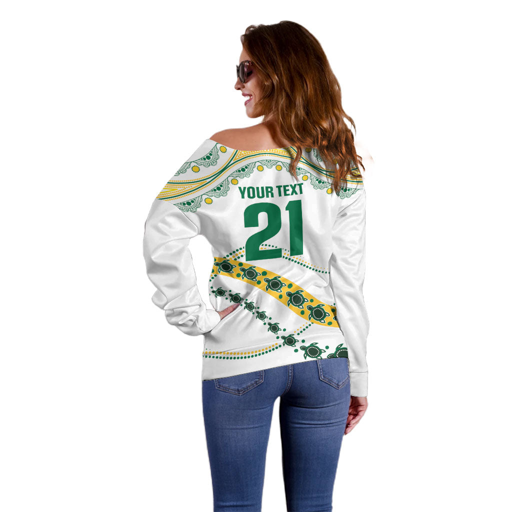 2026 Autumn Rugby Nations Australia Custom Off Shoulder Sweater Indigenous Turtle Aboriginal Dot Art