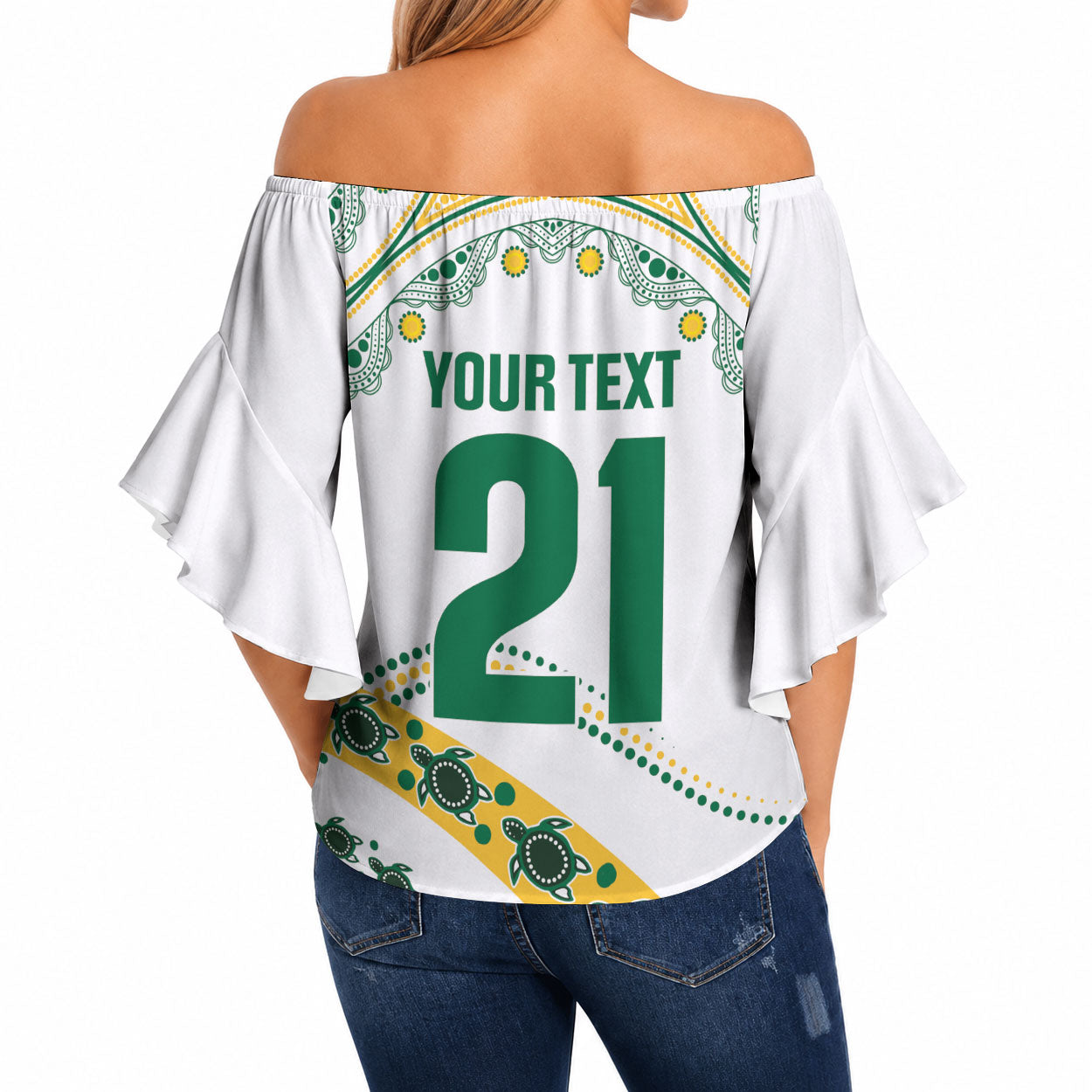 2026 Autumn Rugby Nations Australia Custom Off Shoulder Wrap Waist Top Indigenous Turtle Aboriginal Dot Art