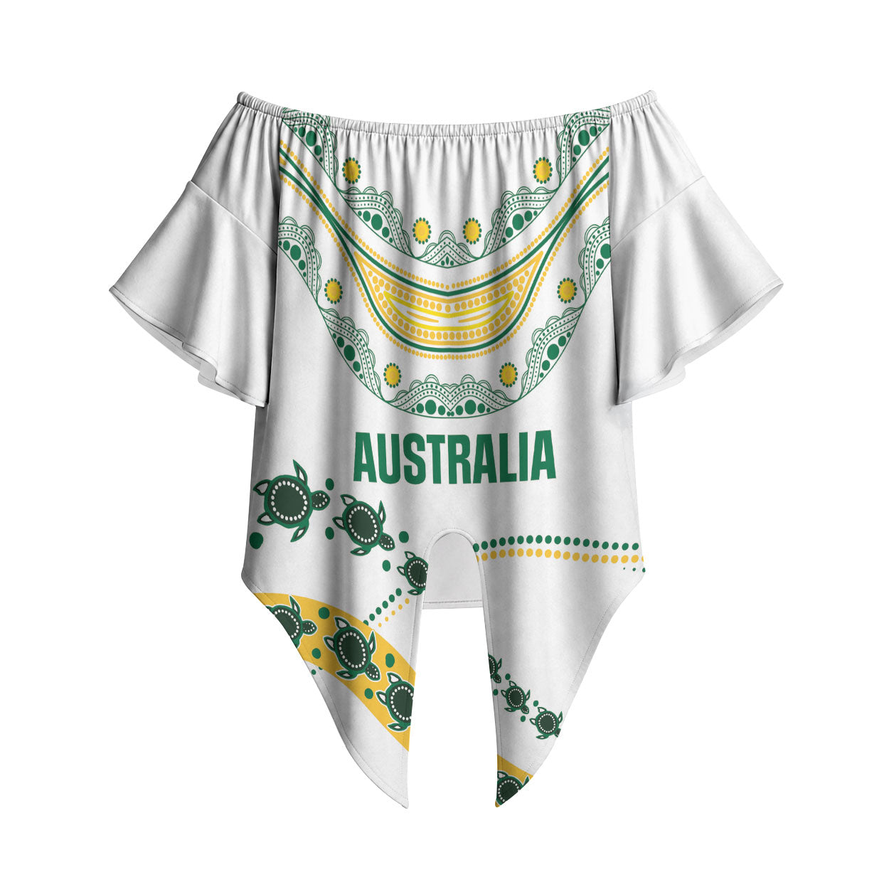 2026 Autumn Rugby Nations Australia Custom Off Shoulder Wrap Waist Top Indigenous Turtle Aboriginal Dot Art