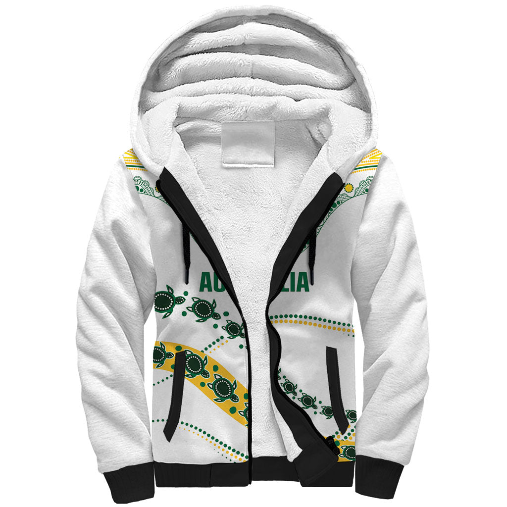2026 Autumn Rugby Nations Australia Custom Sherpa Hoodie Indigenous Turtle Aboriginal Dot Art