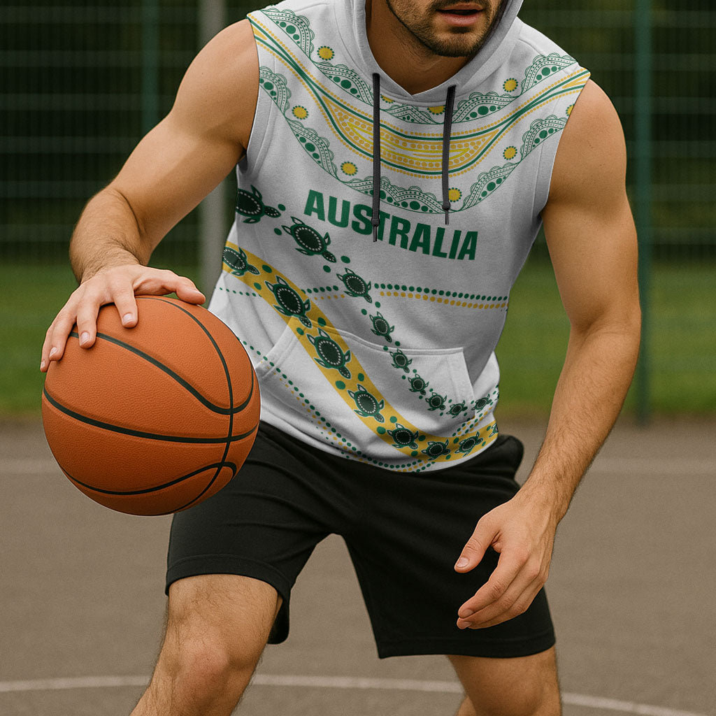 2026 Autumn Rugby Nations Australia Custom Sleeveless Hoodie Indigenous Turtle Aboriginal Dot Art