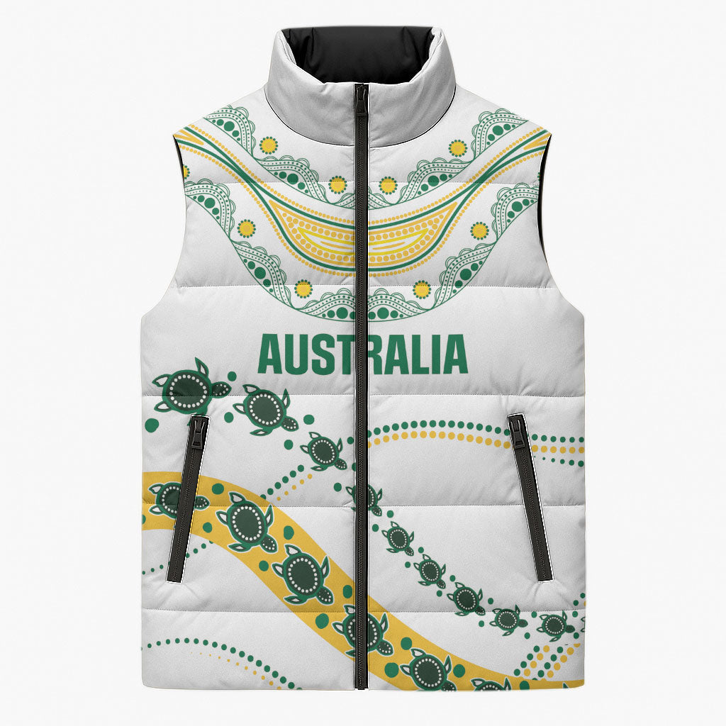 2026 Autumn Rugby Nations Australia Custom Sleeveless Puffer Jacket Indigenous Turtle Aboriginal Dot Art