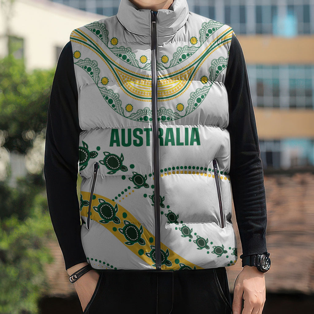 2026 Autumn Rugby Nations Australia Custom Sleeveless Puffer Jacket Indigenous Turtle Aboriginal Dot Art