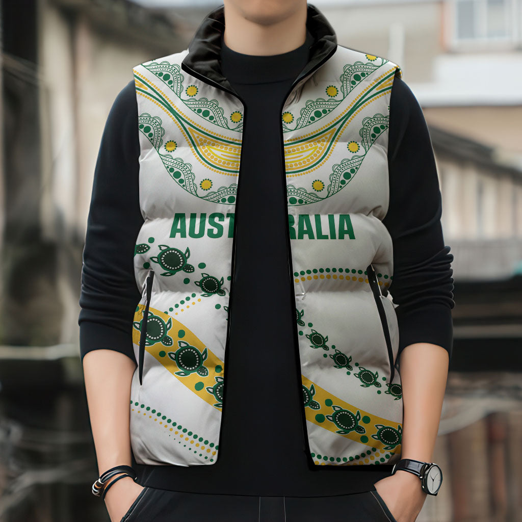 2026 Autumn Rugby Nations Australia Custom Sleeveless Puffer Jacket Indigenous Turtle Aboriginal Dot Art