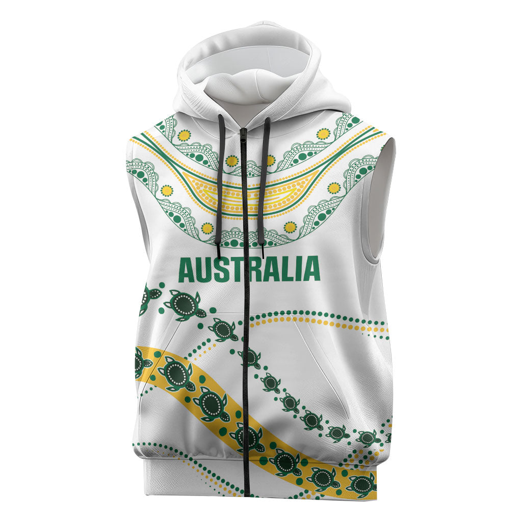 2026 Autumn Rugby Nations Australia Custom Sleeveless Zip Hoodie Indigenous Turtle Aboriginal Dot Art