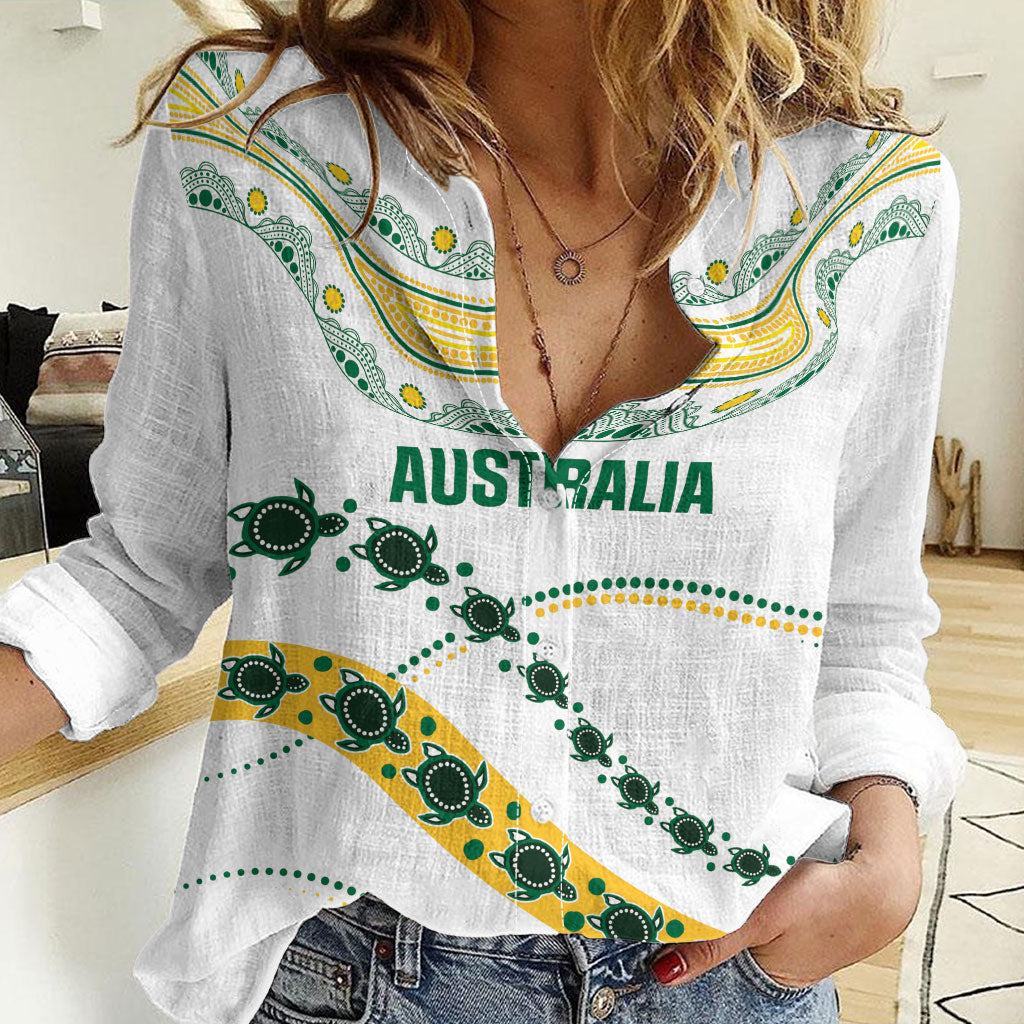 2026 Autumn Rugby Nations Australia Custom Women Casual Shirt Indigenous Turtle Aboriginal Dot Art
