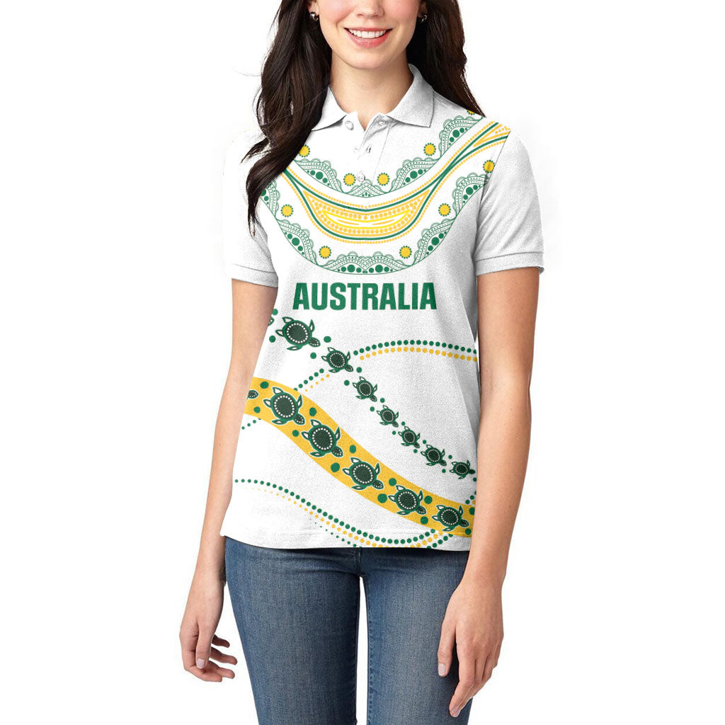 2026 Autumn Rugby Nations Australia Custom Women Polo Shirt Indigenous Turtle Aboriginal Dot Art