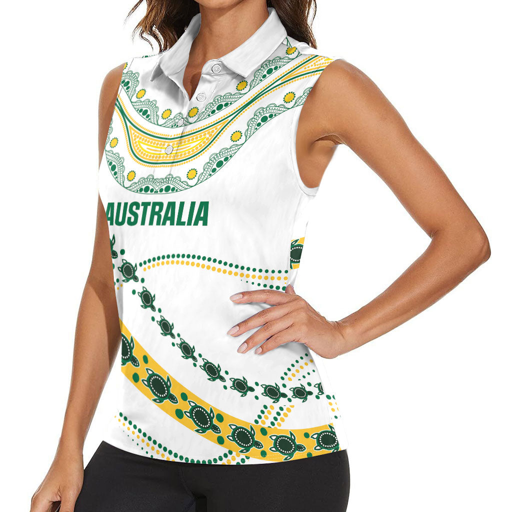 2026 Autumn Rugby Nations Australia Custom Women Sleeveless Polo Shirt Indigenous Turtle Aboriginal Dot Art