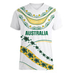 2026 Autumn Rugby Nations Australia Custom Women V-Neck T-Shirt Indigenous Turtle Aboriginal Dot Art