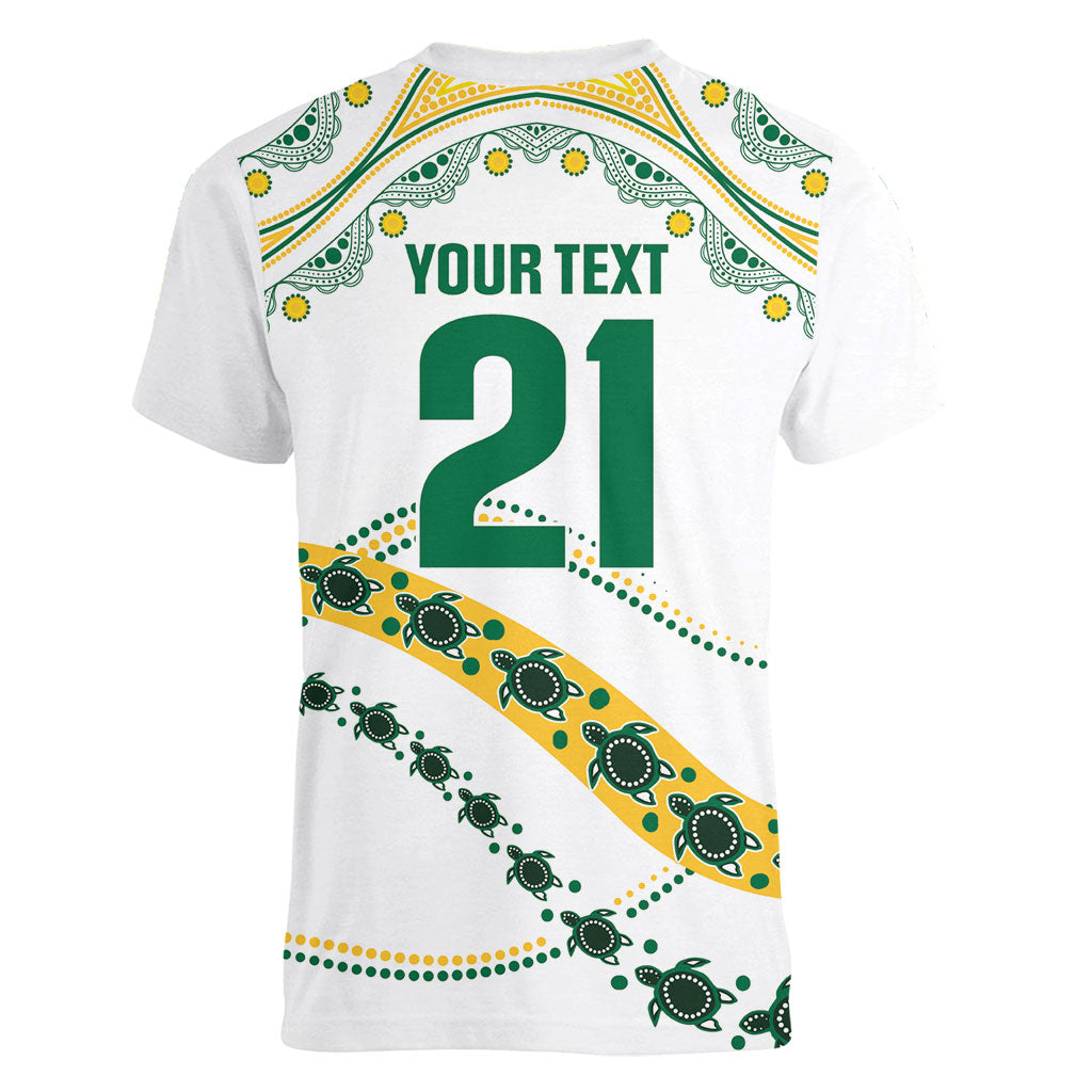 2026 Autumn Rugby Nations Australia Custom Women V-Neck T-Shirt Indigenous Turtle Aboriginal Dot Art