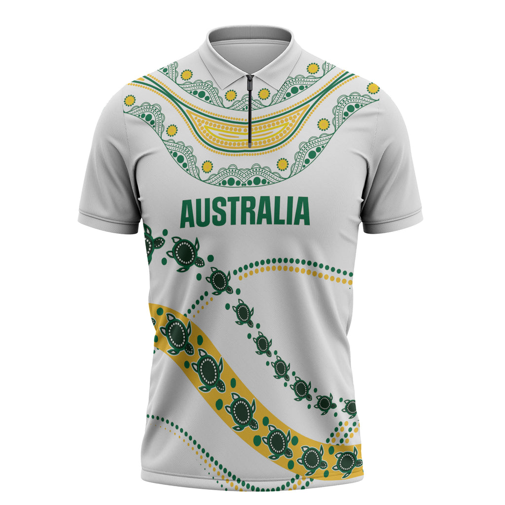 2026 Autumn Rugby Nations Australia Custom Zipper Polo Shirt Indigenous Turtle Aboriginal Dot Art
