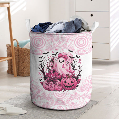 Aboriginal Pink Ghost Pumpkin Laundry Basket Aboriginal Halloween Wear Pink