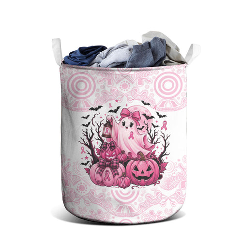 Aboriginal Pink Ghost Pumpkin Laundry Basket Aboriginal Halloween Wear Pink