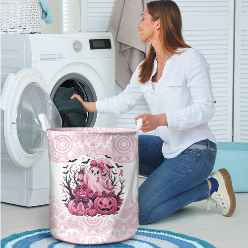 Aboriginal Pink Ghost Pumpkin Laundry Basket Aboriginal Halloween Wear Pink