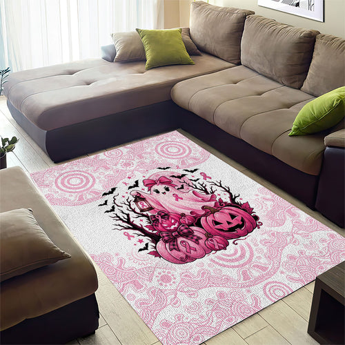 Aboriginal Pink Ghost Pumpkin Area Rug Aboriginal Halloween Wear Pink