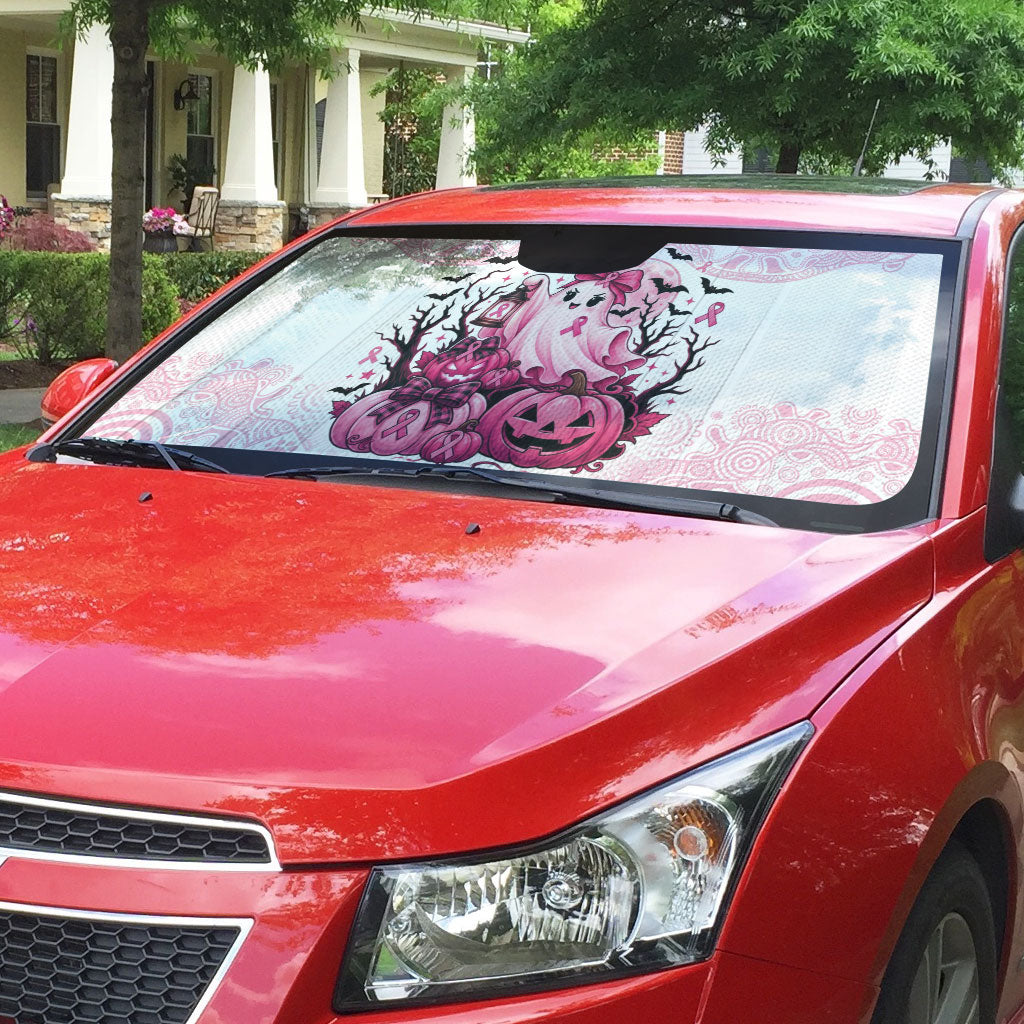 Aboriginal Pink Ghost Pumpkin Auto Sun Shade Aboriginal Halloween Wear Pink