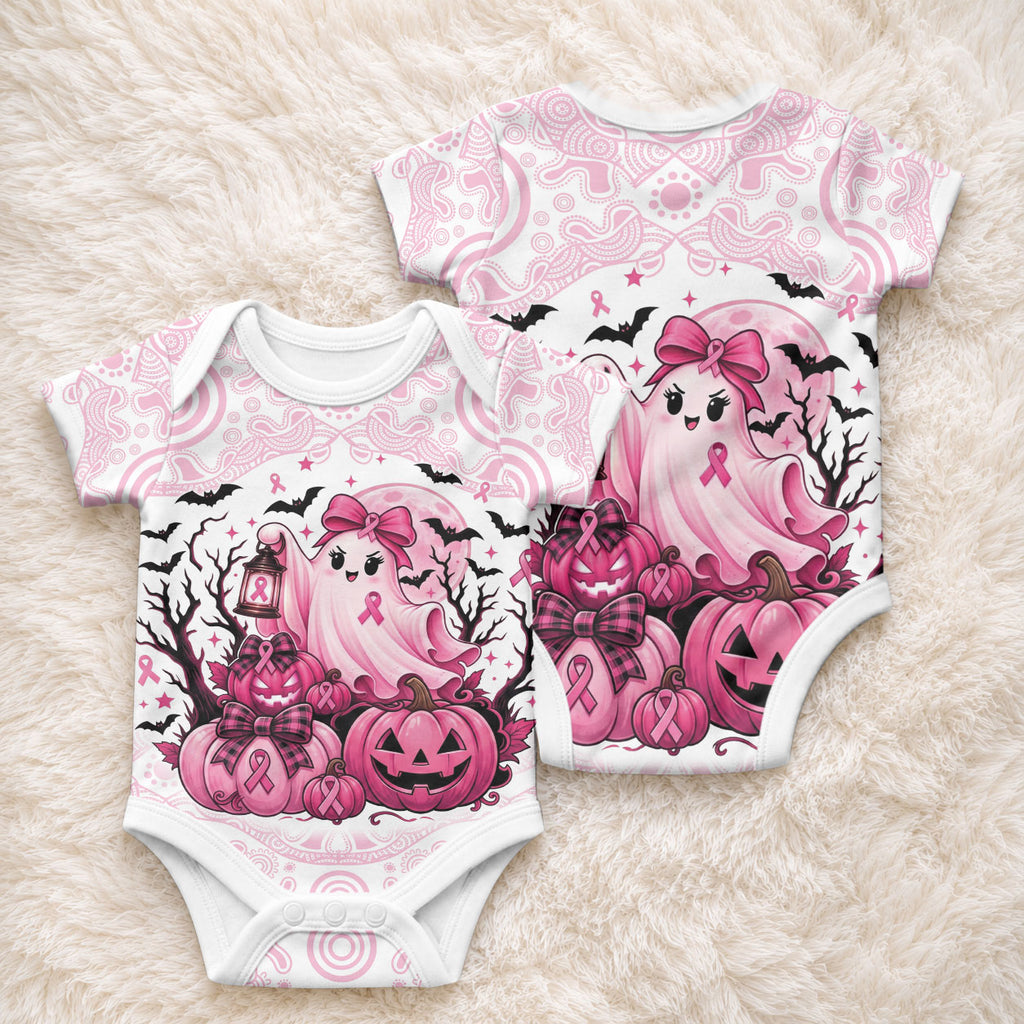 Aboriginal Pink Ghost Pumpkin Baby Onesie Aboriginal Halloween Wear Pink