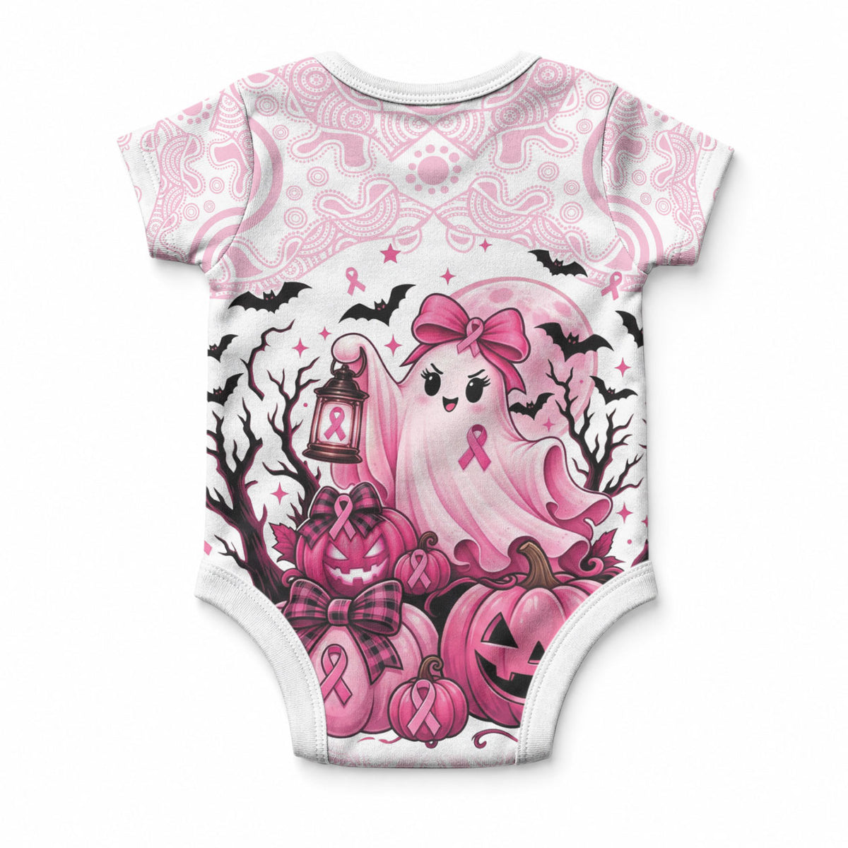 Aboriginal Pink Ghost Pumpkin Baby Onesie Aboriginal Halloween Wear Pink