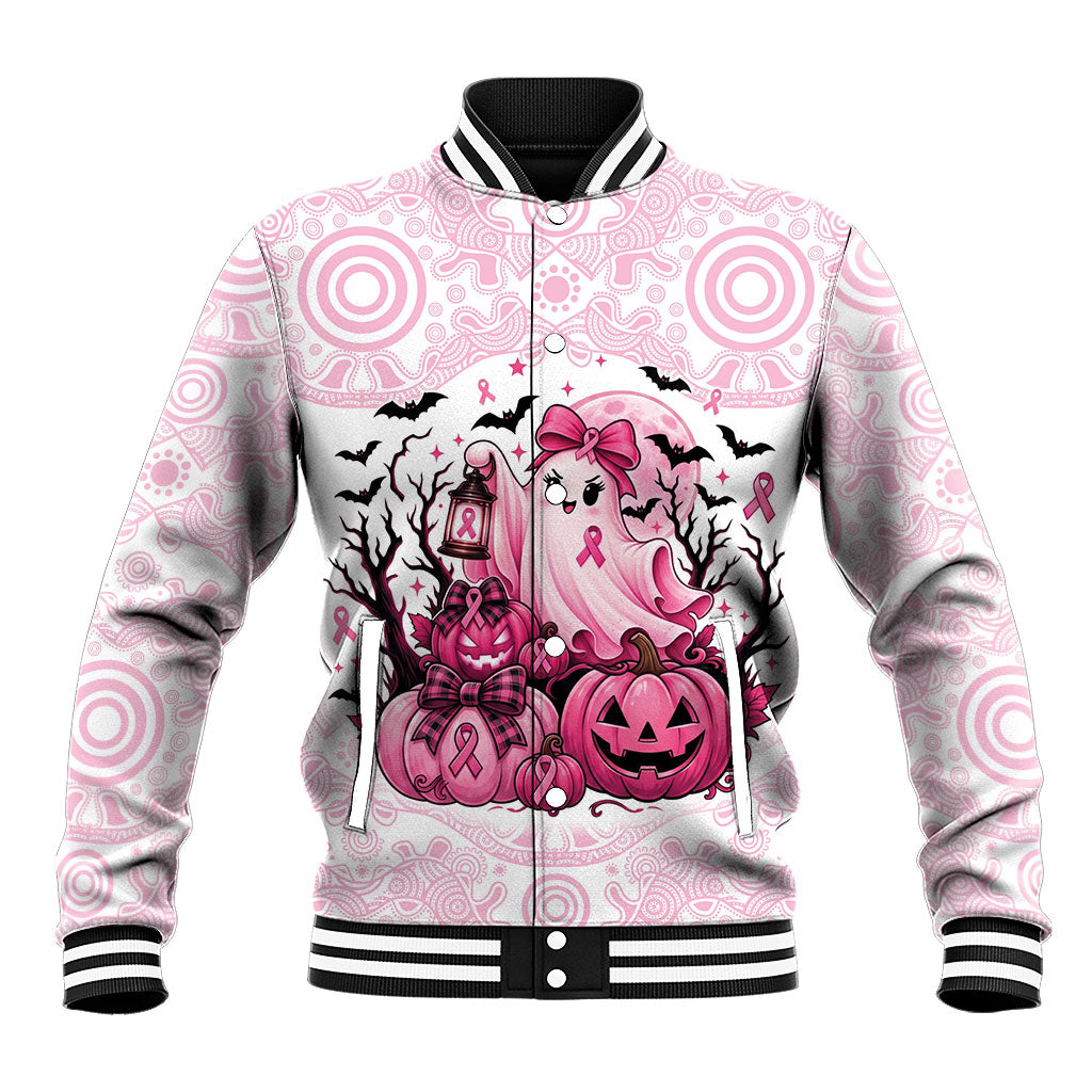 Aboriginal Pink Ghost Pumpkin Baseball Jacket Aboriginal Halloween Wear Pink