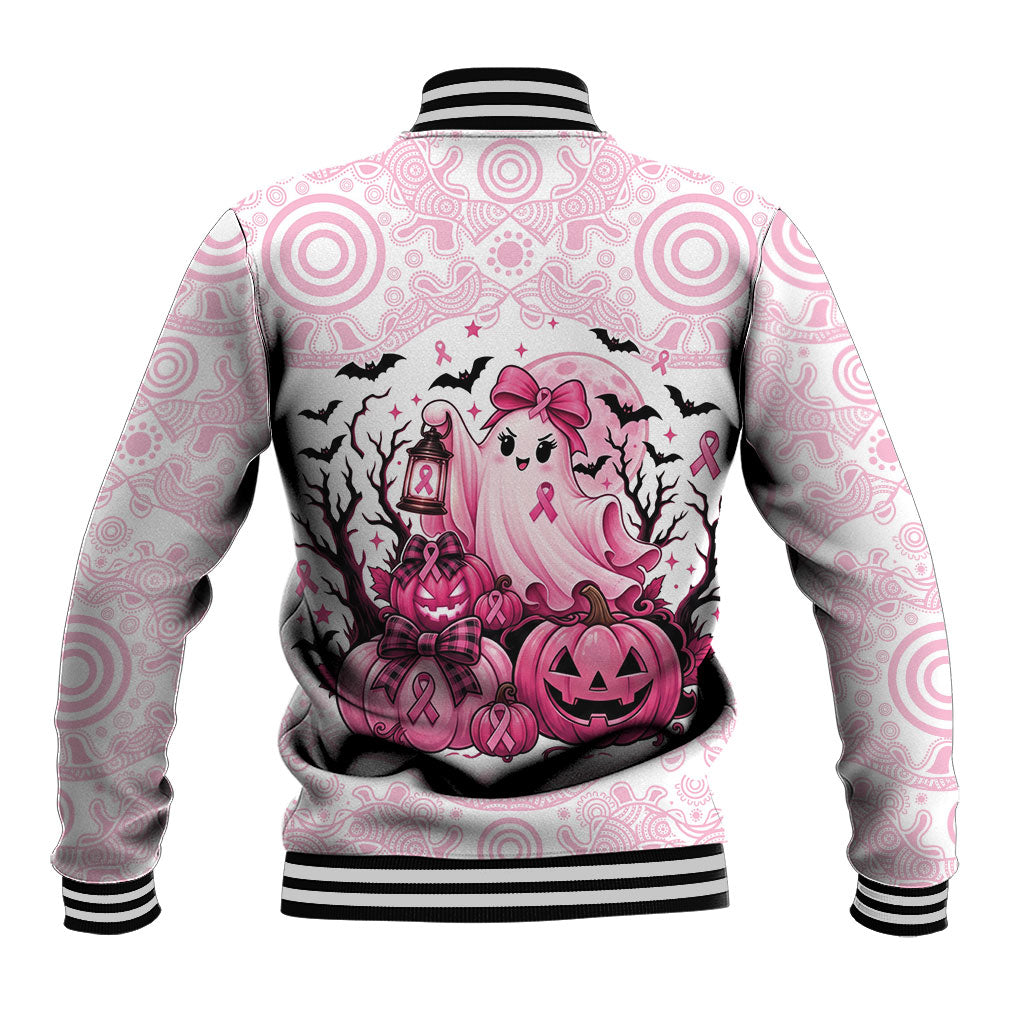 Aboriginal Pink Ghost Pumpkin Baseball Jacket Aboriginal Halloween Wear Pink