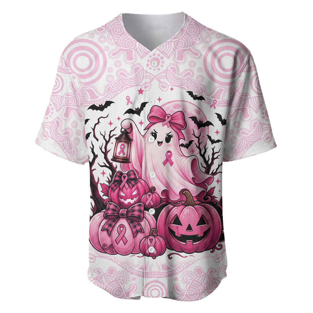 Aboriginal Pink Ghost Pumpkin Baseball Jersey Aboriginal Halloween Wear Pink