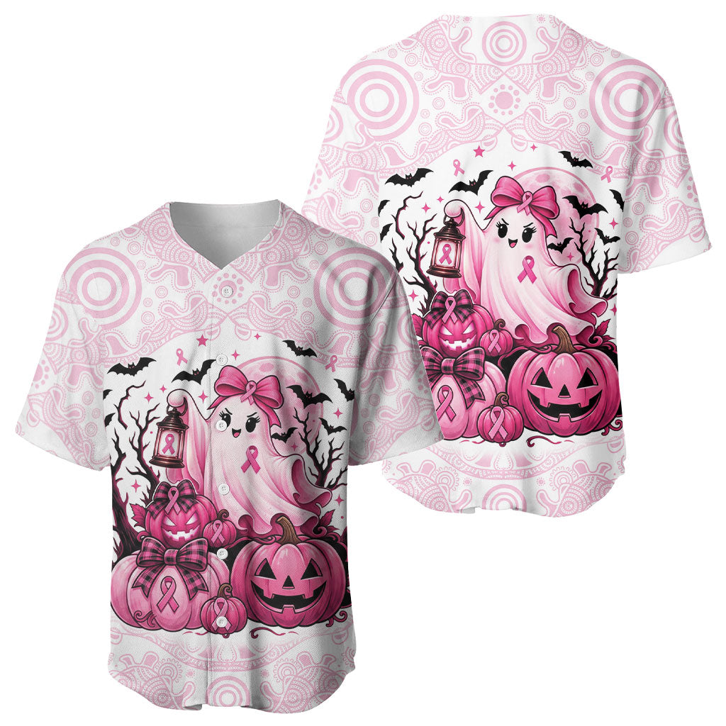 Aboriginal Pink Ghost Pumpkin Baseball Jersey Aboriginal Halloween Wear Pink
