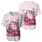 Aboriginal Pink Ghost Pumpkin Baseball Jersey Aboriginal Halloween Wear Pink