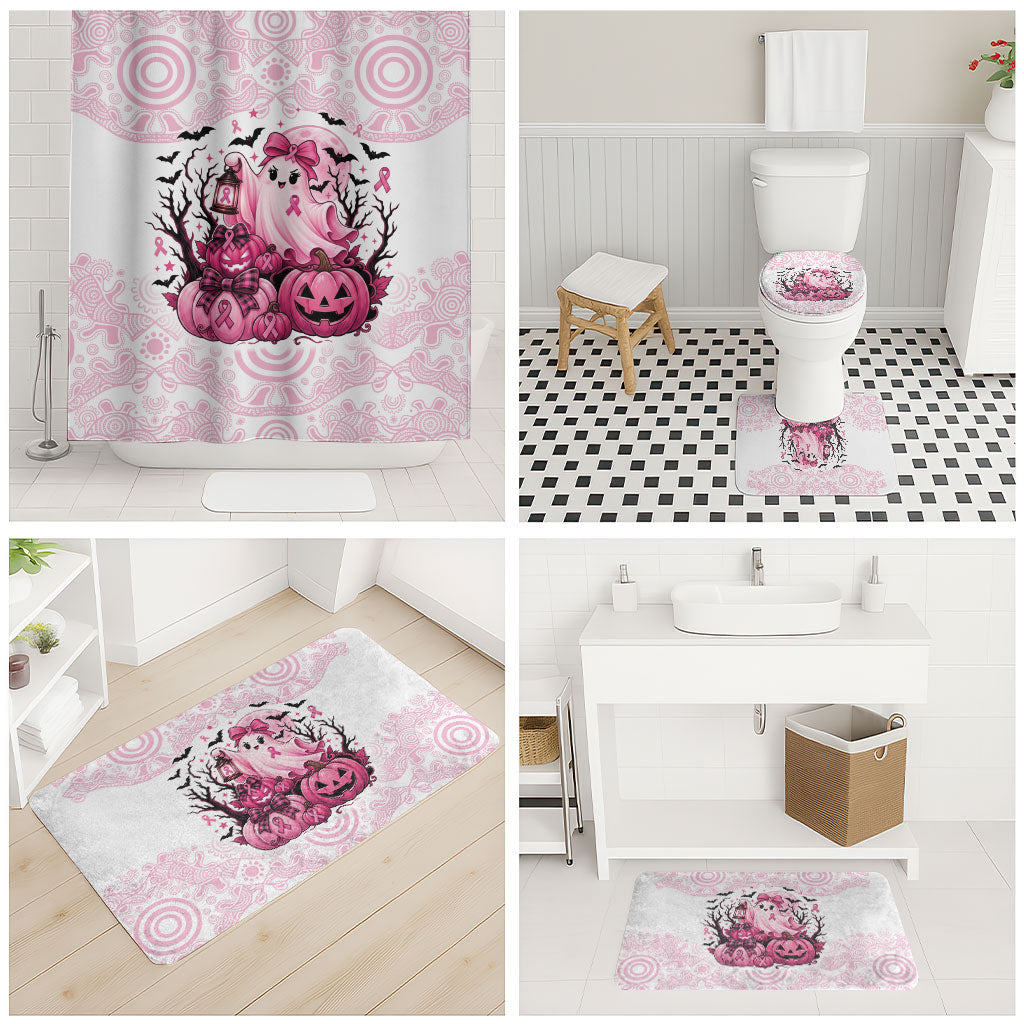 Aboriginal Pink Ghost Pumpkin Bathroom Set Aboriginal Halloween Wear Pink