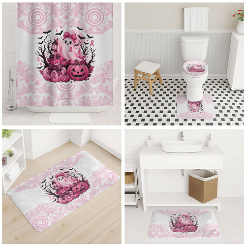 Aboriginal Pink Ghost Pumpkin Bathroom Set Aboriginal Halloween Wear Pink
