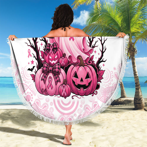 Aboriginal Pink Ghost Pumpkin Beach Blanket Aboriginal Halloween Wear Pink