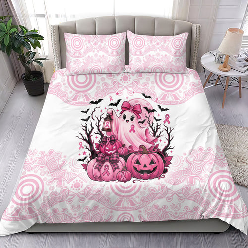 Aboriginal Pink Ghost Pumpkin Bedding Set Aboriginal Halloween Wear Pink