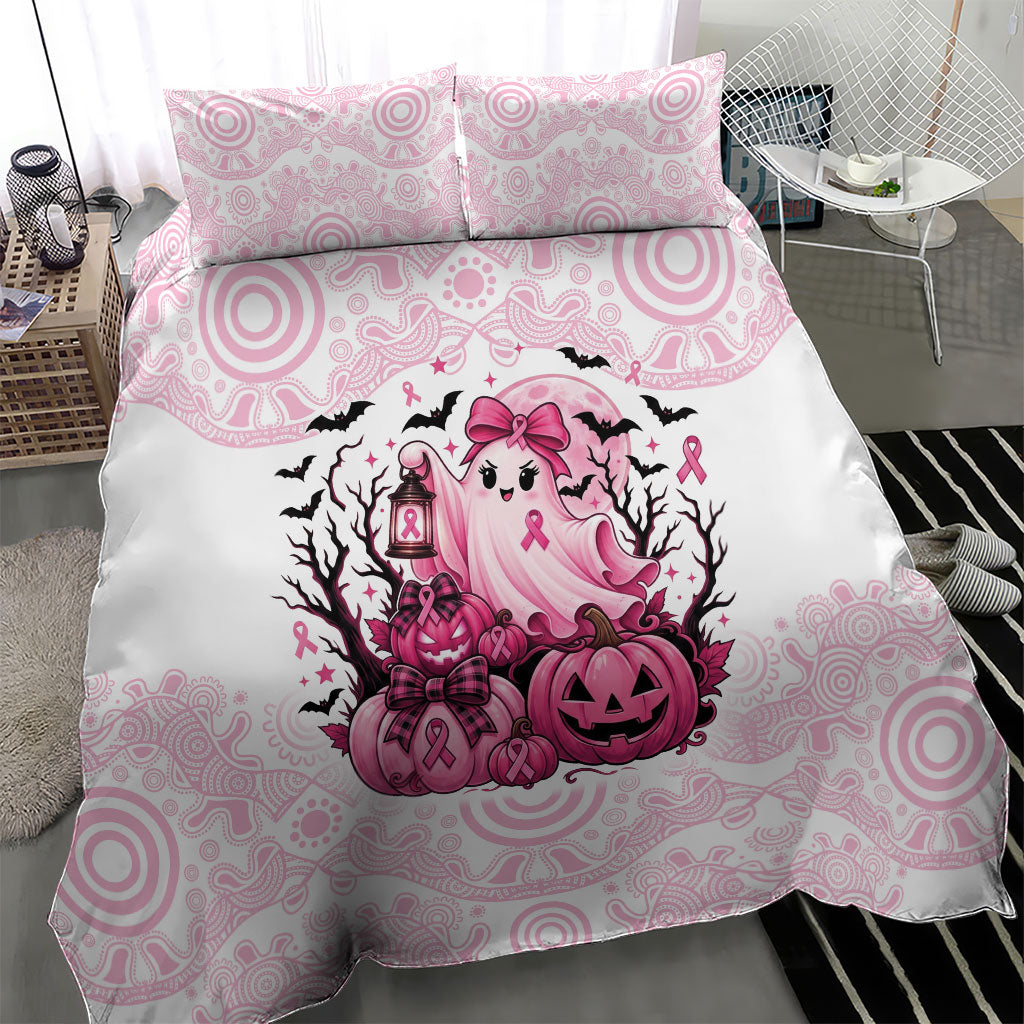 Aboriginal Pink Ghost Pumpkin Bedding Set Aboriginal Halloween Wear Pink