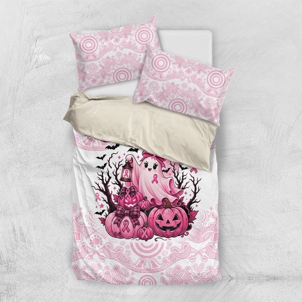 Aboriginal Pink Ghost Pumpkin Bedding Set Aboriginal Halloween Wear Pink