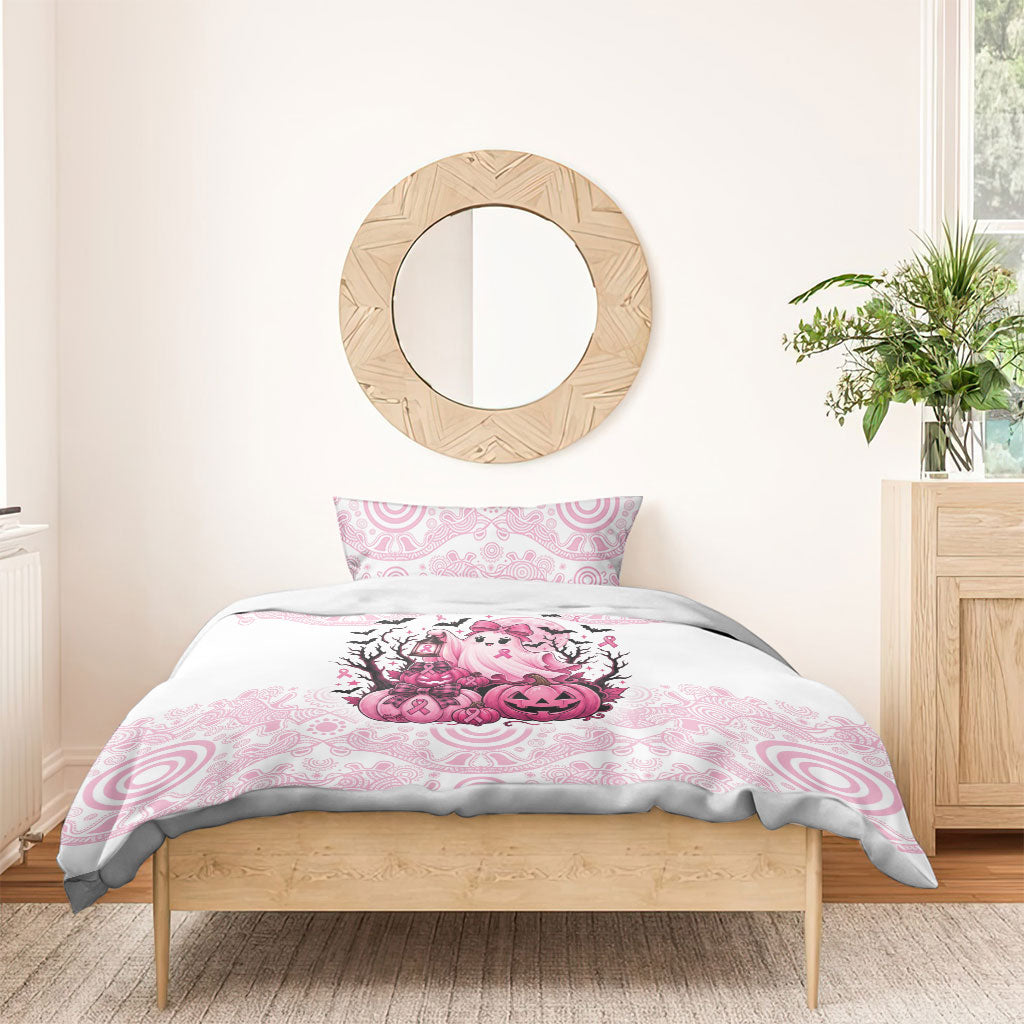 Aboriginal Pink Ghost Pumpkin Bedding Set Aboriginal Halloween Wear Pink
