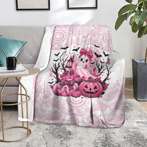 Aboriginal Pink Ghost Pumpkin Blanket Aboriginal Halloween Wear Pink