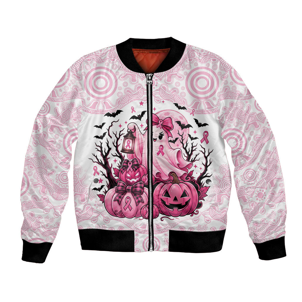 Aboriginal Pink Ghost Pumpkin Bomber Jacket Aboriginal Halloween Wear Pink