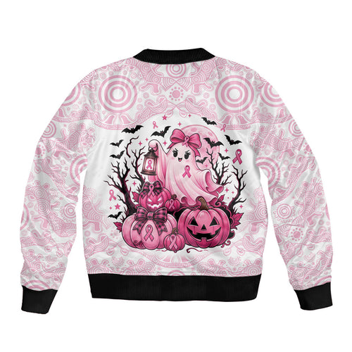 Aboriginal Pink Ghost Pumpkin Bomber Jacket Aboriginal Halloween Wear Pink