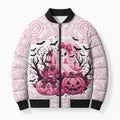 Aboriginal Pink Ghost Pumpkin Bomber Puffer Jacket Aboriginal Halloween Wear Pink