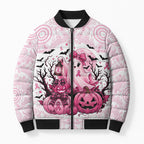 Aboriginal Pink Ghost Pumpkin Bomber Puffer Jacket Aboriginal Halloween Wear Pink