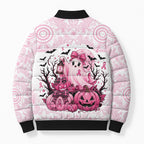 Aboriginal Pink Ghost Pumpkin Bomber Puffer Jacket Aboriginal Halloween Wear Pink