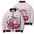 Aboriginal Pink Ghost Pumpkin Bomber Puffer Jacket Aboriginal Halloween Wear Pink