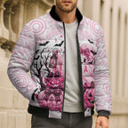 Aboriginal Pink Ghost Pumpkin Bomber Puffer Jacket Aboriginal Halloween Wear Pink